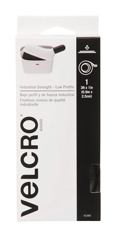 VELCRO Brand 91050 Hook and Loop Fastener, 1 in W, 3 ft L, Black, 10 lb