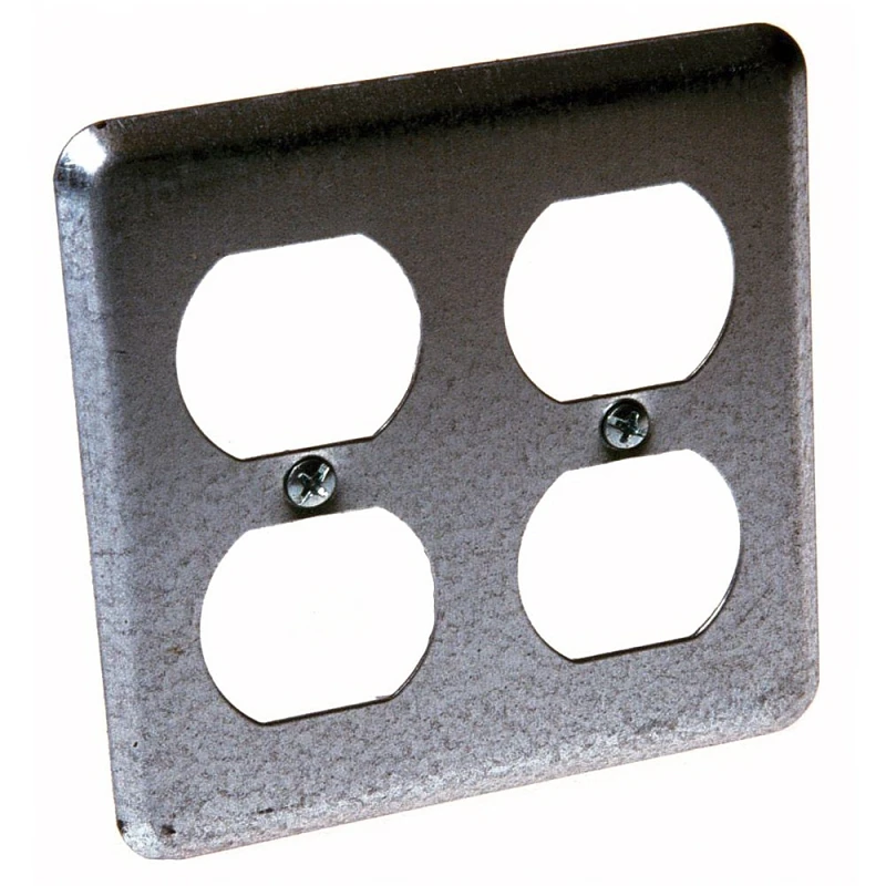Receptacle Wall Plate Cover, Double Duplex, Steel, 4 In.