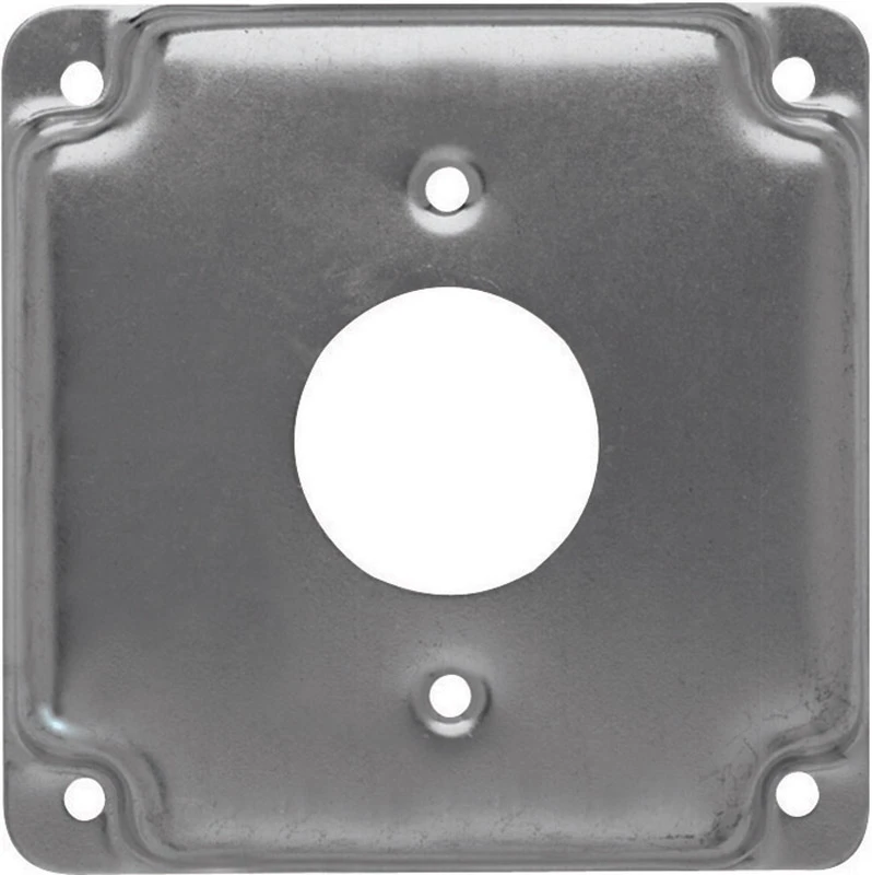 Receptacle Box Cover, Single, Flat Corner Square, Exposed, 4 In.