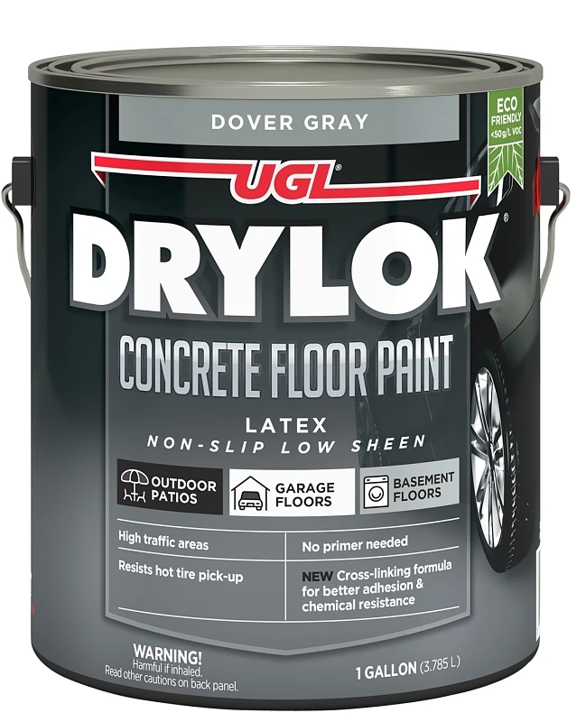 Drylok 43313 Concrete Floor Paint, Flat Sheen, Dover Gray, 1 gal, 300 to 400 sq-ft Coverage Area