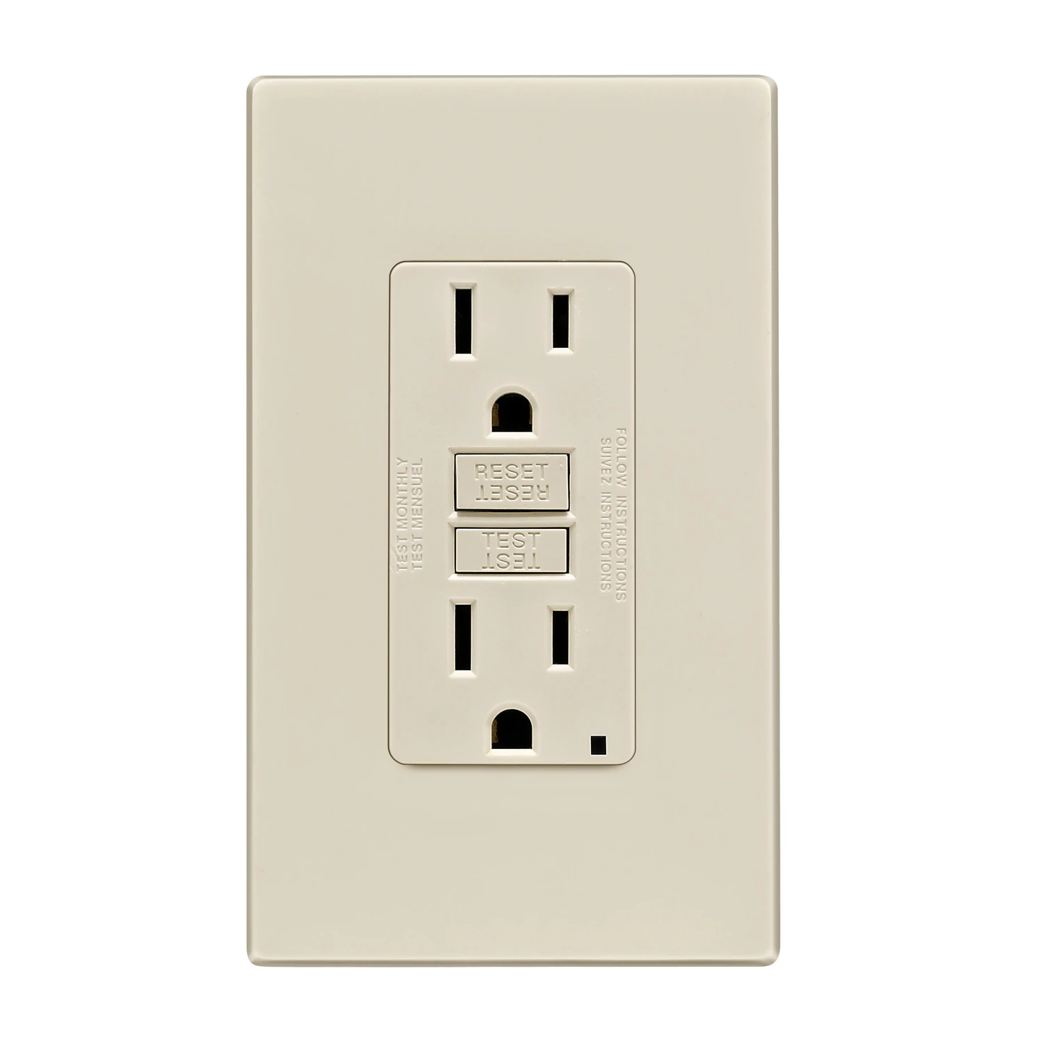 Leviton C36-GFNT1-0PT GFCI Duplex Receptacle, Polycarbonate, Light Almond, 2-Pole, 15 A, 125 V, Back, Side Wiring, 60 Hz
