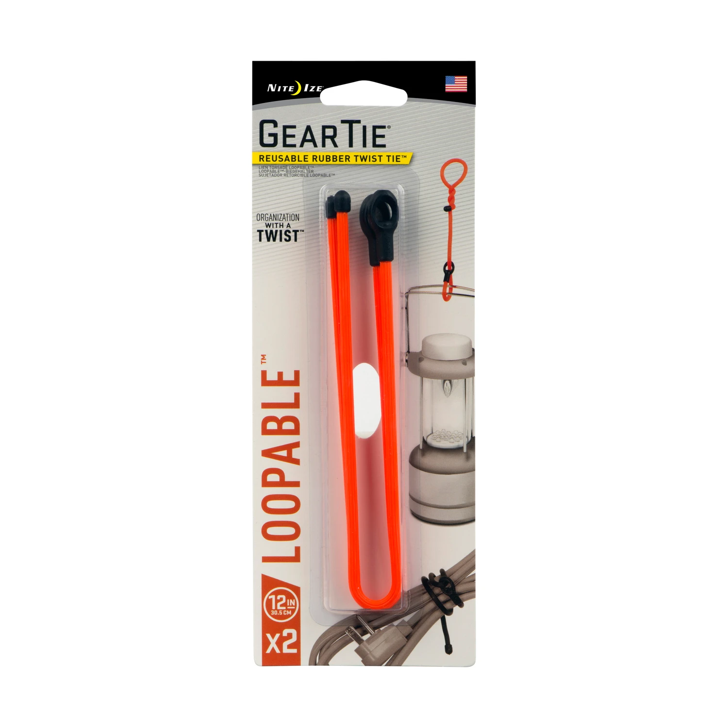 Gear Tie 12 In. Loopable Twist Ties - Bright Orange (2 Pk) - Model Gls12-31-2r3