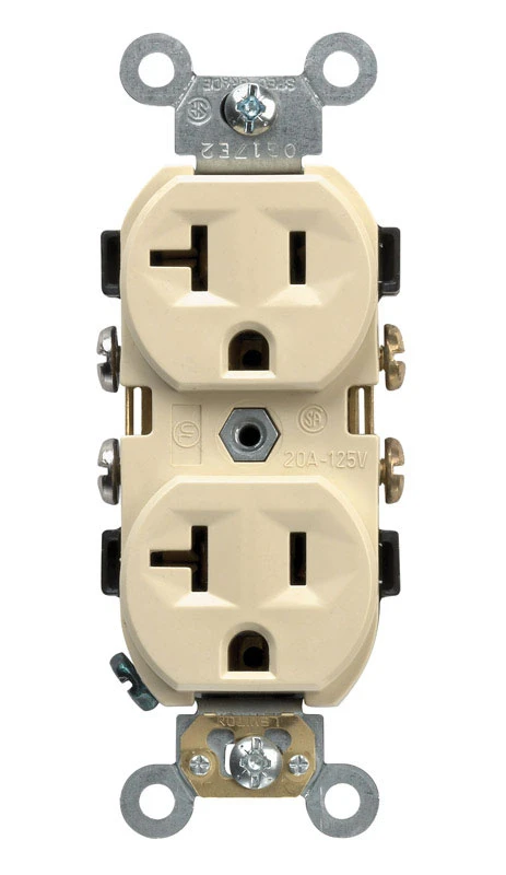 Leviton CBR20-I Duplex Outlet, 2 -Pole, 20 A, 125 VAC, NEMA: 5-20R, Ivory
