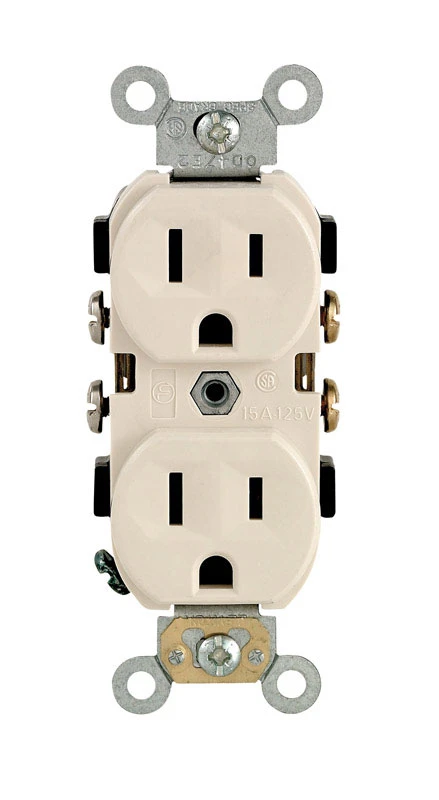 Leviton CBR15-T Duplex Outlet, 2 -Pole, 15 A, 125 VAC, Back, Side Wiring, NEMA: 5-15R, Light Almond Leviton CBR15-T Duplex Outlet, 2 -Pole, 15 A, 125 VAC, Back, Side Wiring, NEMA: 5-15R, Light Almond