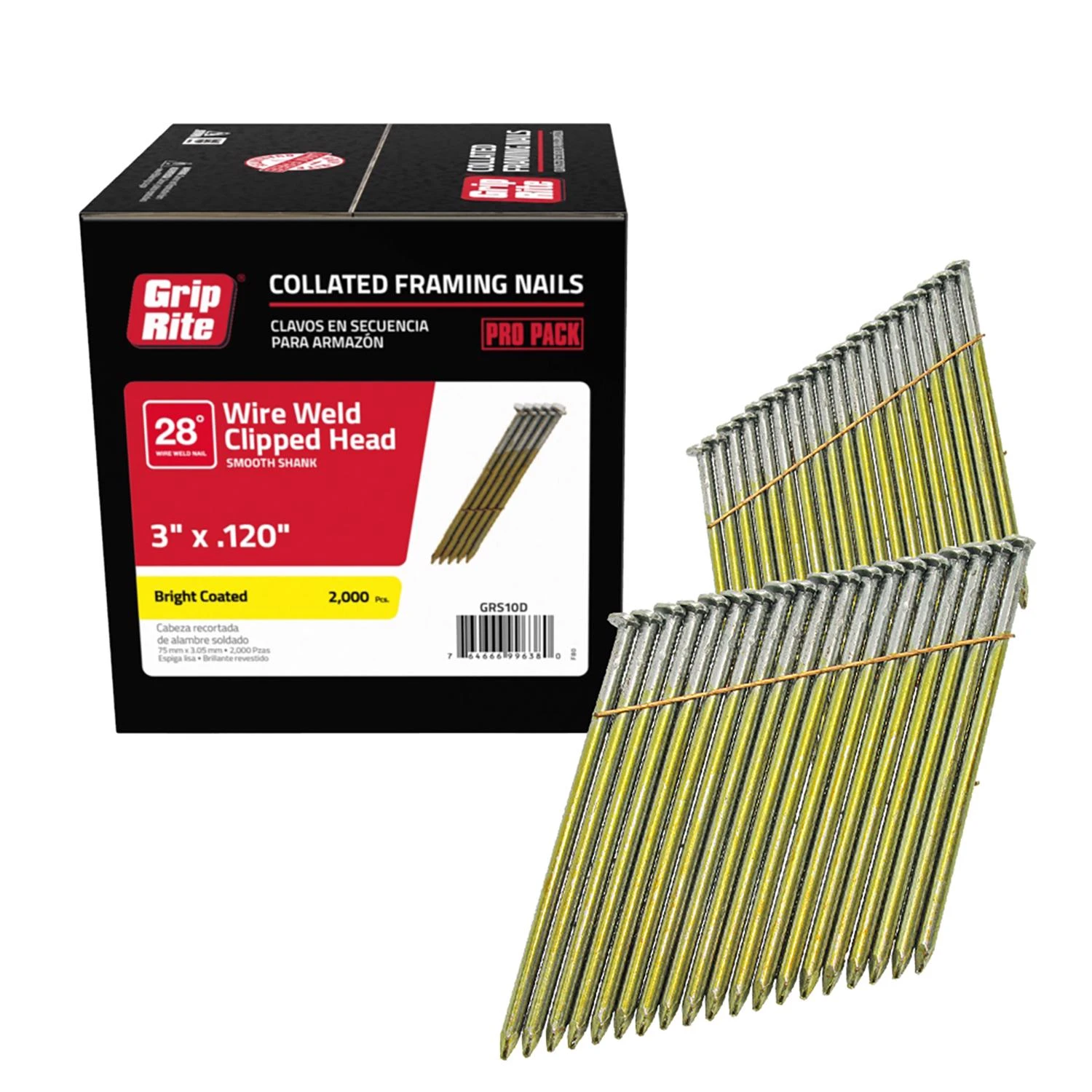 Grip-Rite 3 in. 11 Ga. Angled Strip Nails 28 deg. Smooth Shank 1 pk
