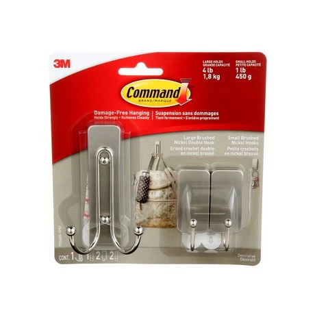 118829 Large & Small Brushed Nickel Decorative Hooks, Case of 4 - Pack of 3