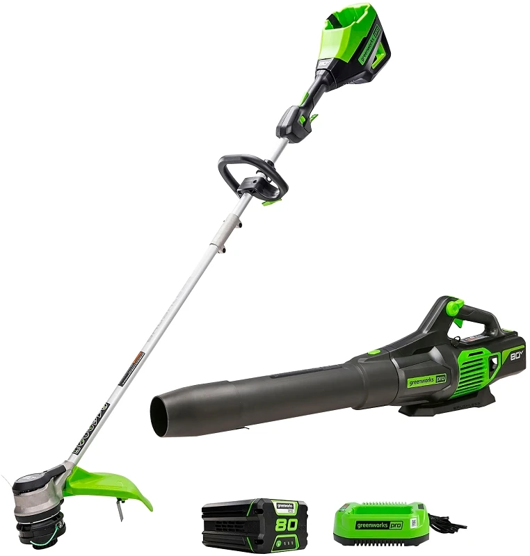 80v 16 In. Front Mount String Trimmer & 730 Cfm Leaf Blower Combo With 2.5 Ah Battery