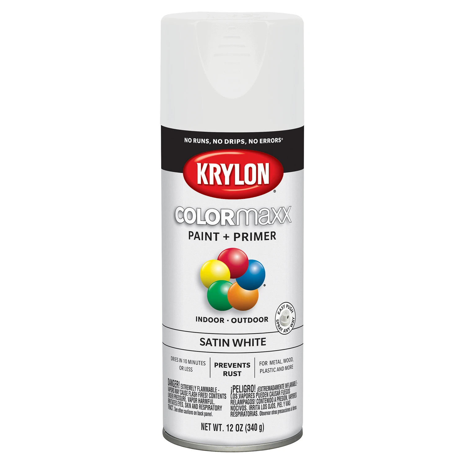 COLORmaxx Spray Paint + Primer, Satin White, 12-oz.