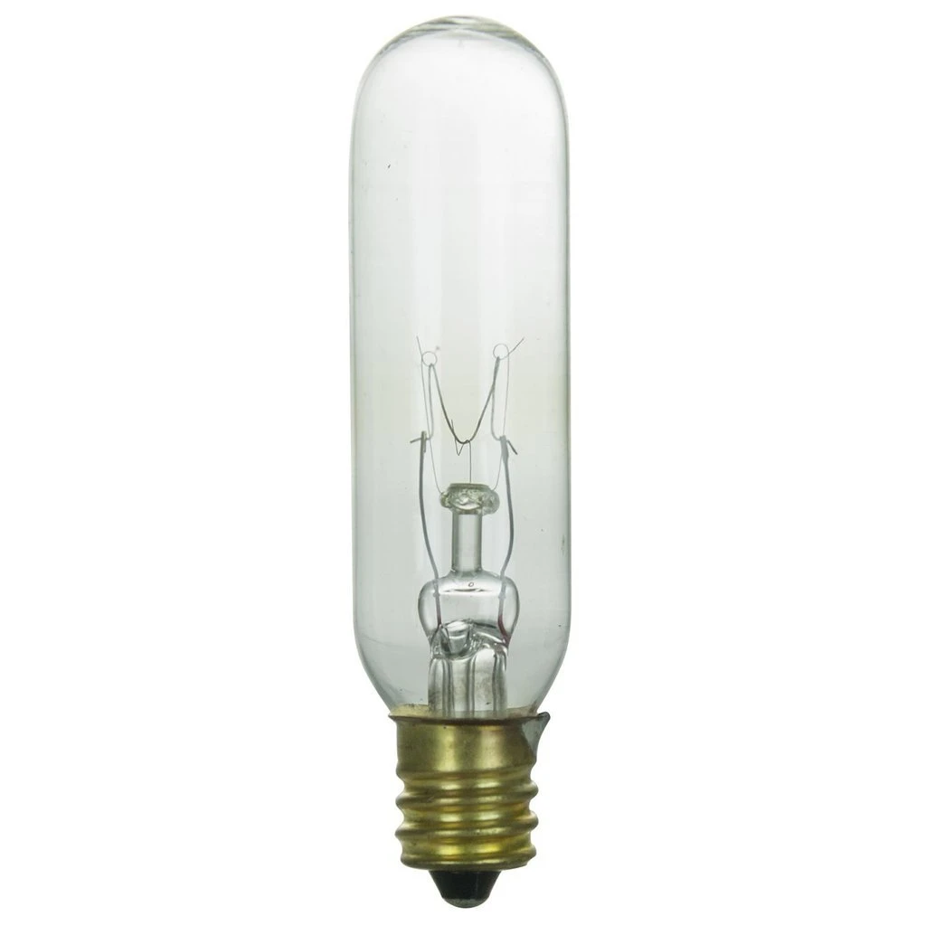 15w T6 Tubular Clear Incandescent Bulb, Candelabra Base, 10 Pk