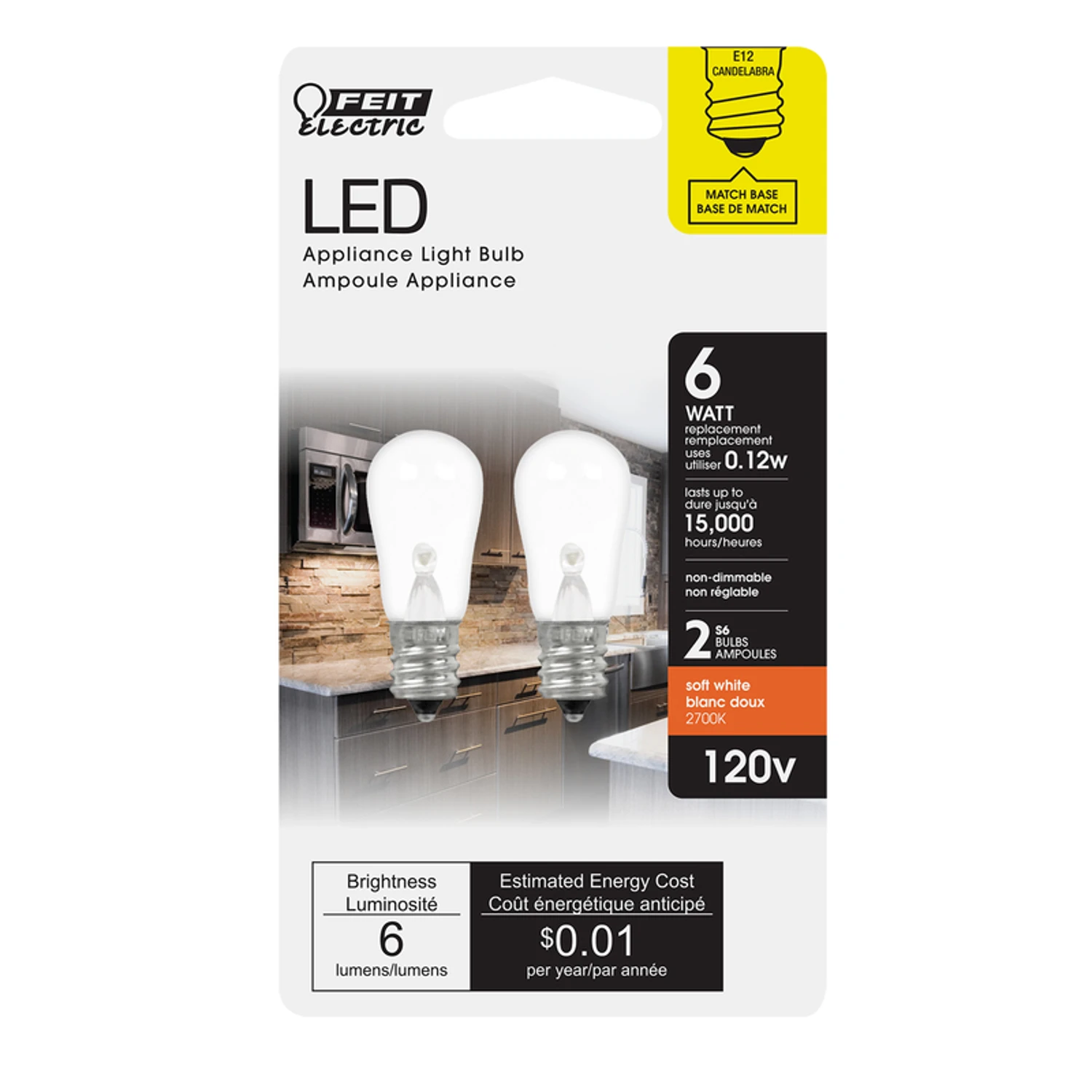 S6 E12 Candelabra Led Bulb Soft White 6w 2 Pk - 15000 Hr Life