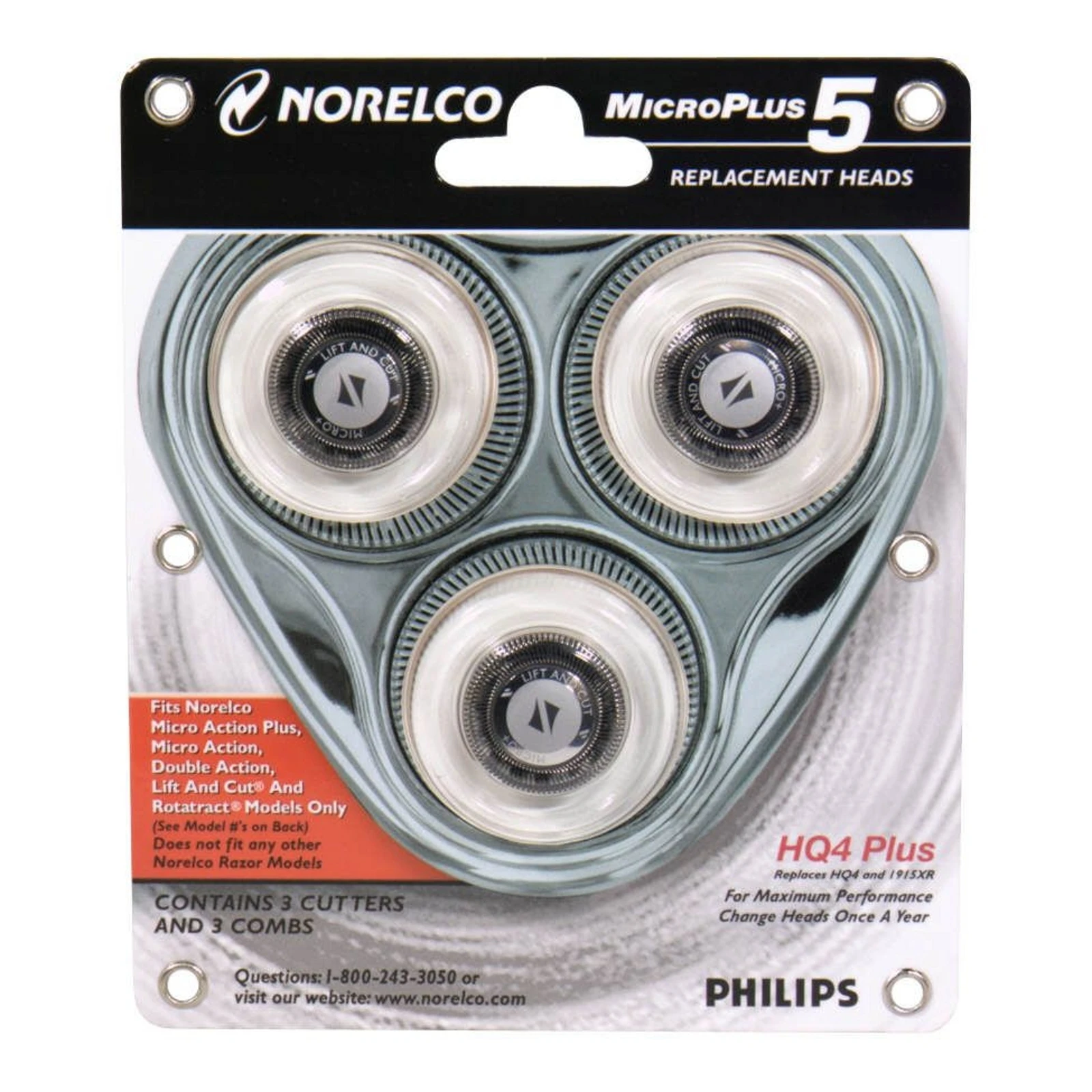 Norelco Hq4 Plus Microplus 5 Shaver Replacement Heads - 3 Pack
