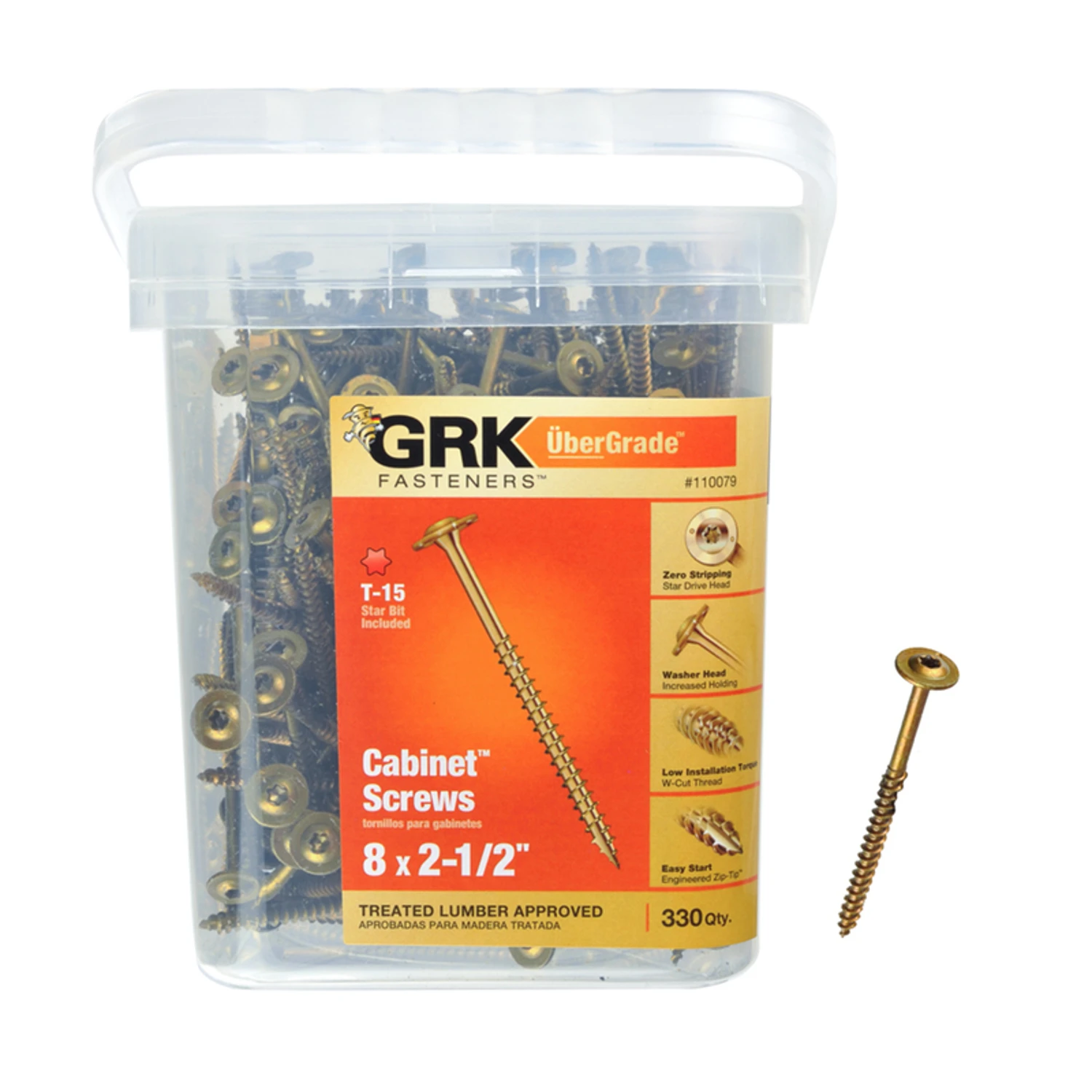 Ubergrade No. 8 X 2-1/2 In. L Star Cabinet Screws 330 Pk - Steel