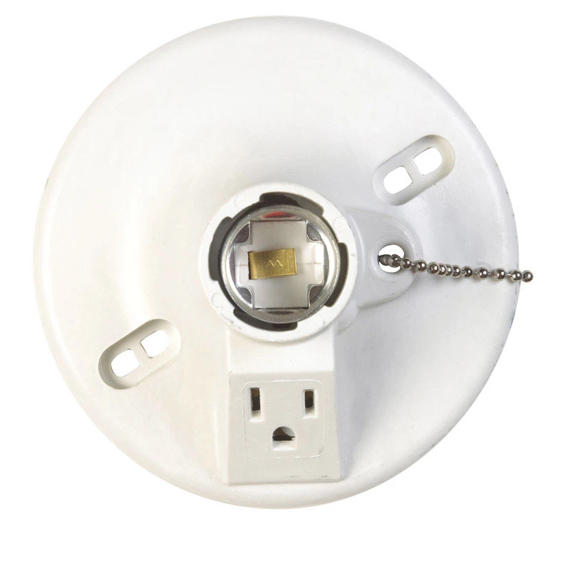 Steel Medium Lampholder W/outlet & Pull Chain, Model Lh-13p, 1 Pk