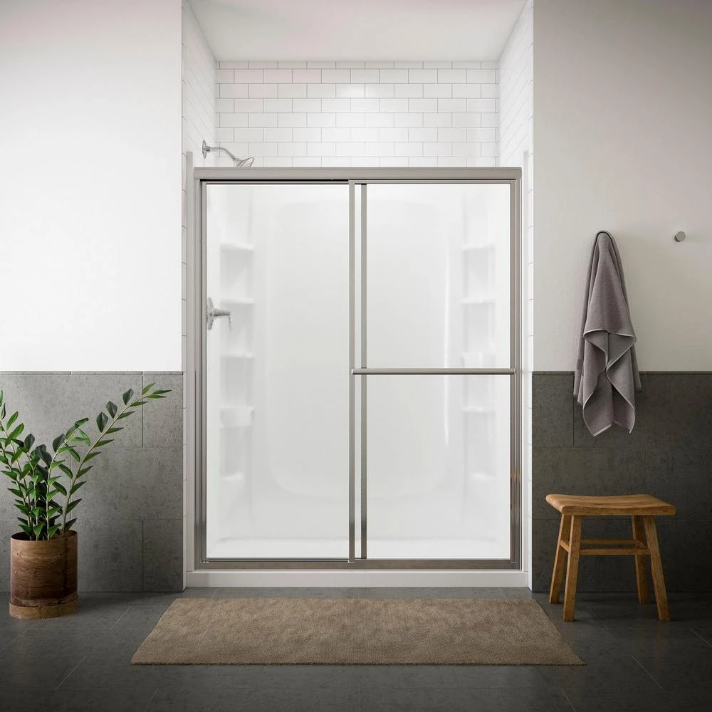 Deluxe 54.375-in To 59.375-in W Framed Silver Sliding Shower Door