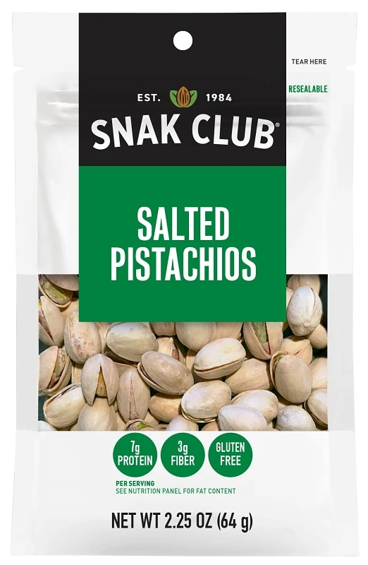 Salted Pistachios, 2.25 Oz - 6 Pack, 7g Protein, 3g Fiber