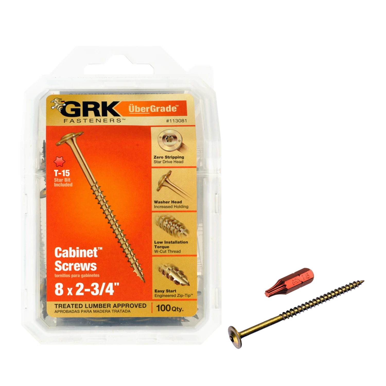 Ubergrade No. 8 X 2-3/4 In. L Star Cabinet Screws 100 Pk