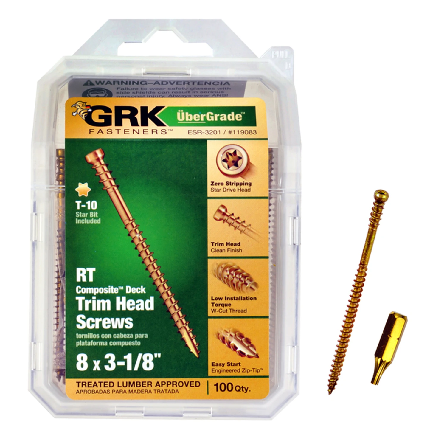 Ubergrade No. 8 X 3-1/8 In. L Star Trim Head Screws 100 Pk