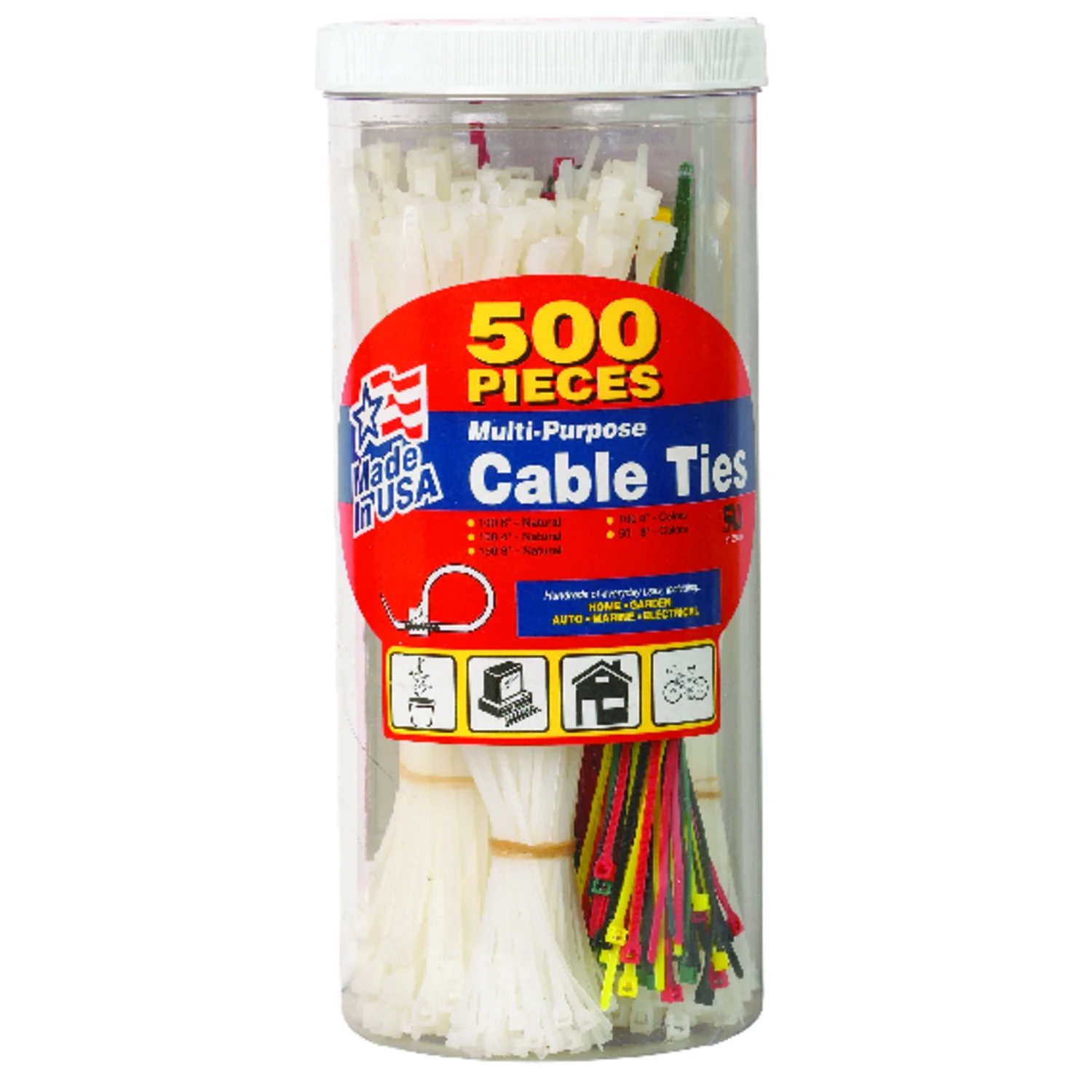 8 In. Assorted Cable Tie 500 Pk, Nylon, Double Lock Design, Model 50398