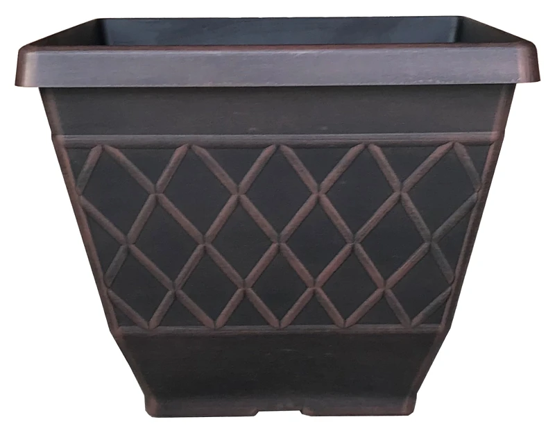Hdr-054856 16 In. Textured Square Resin Planter - Brown