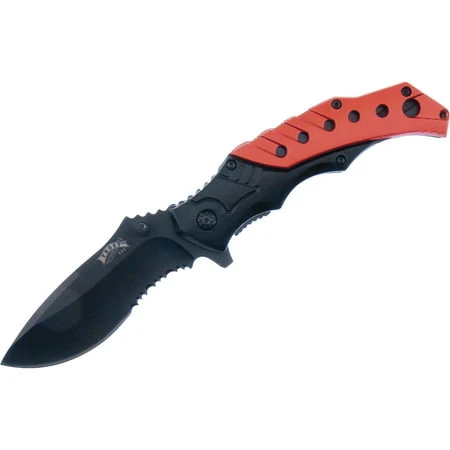 Frost Cutlery F18412r Flip-n-stick Folding Knife 3.5" Combo Blade Black/red