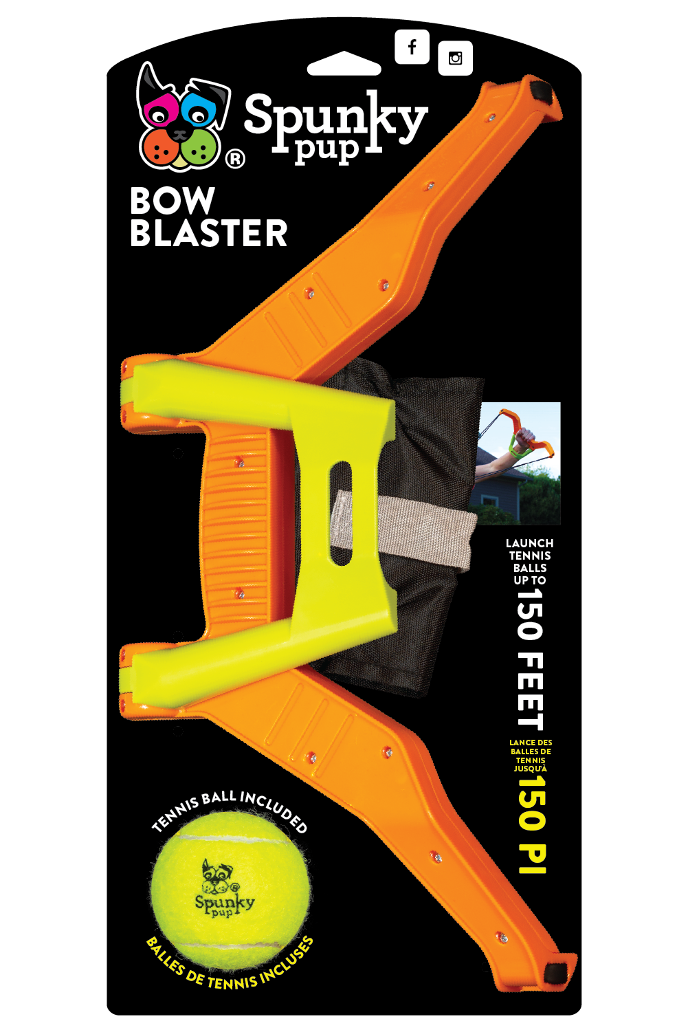 Fly & Fetch Bow Blaster Dog Toy, Launches Balls Up To 150 Feet, Orange