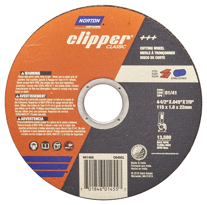 Clipper 4-1/2 In. D X 7/8 In. Aluminum Oxide Classic Cut-off Wheel 1 Pk