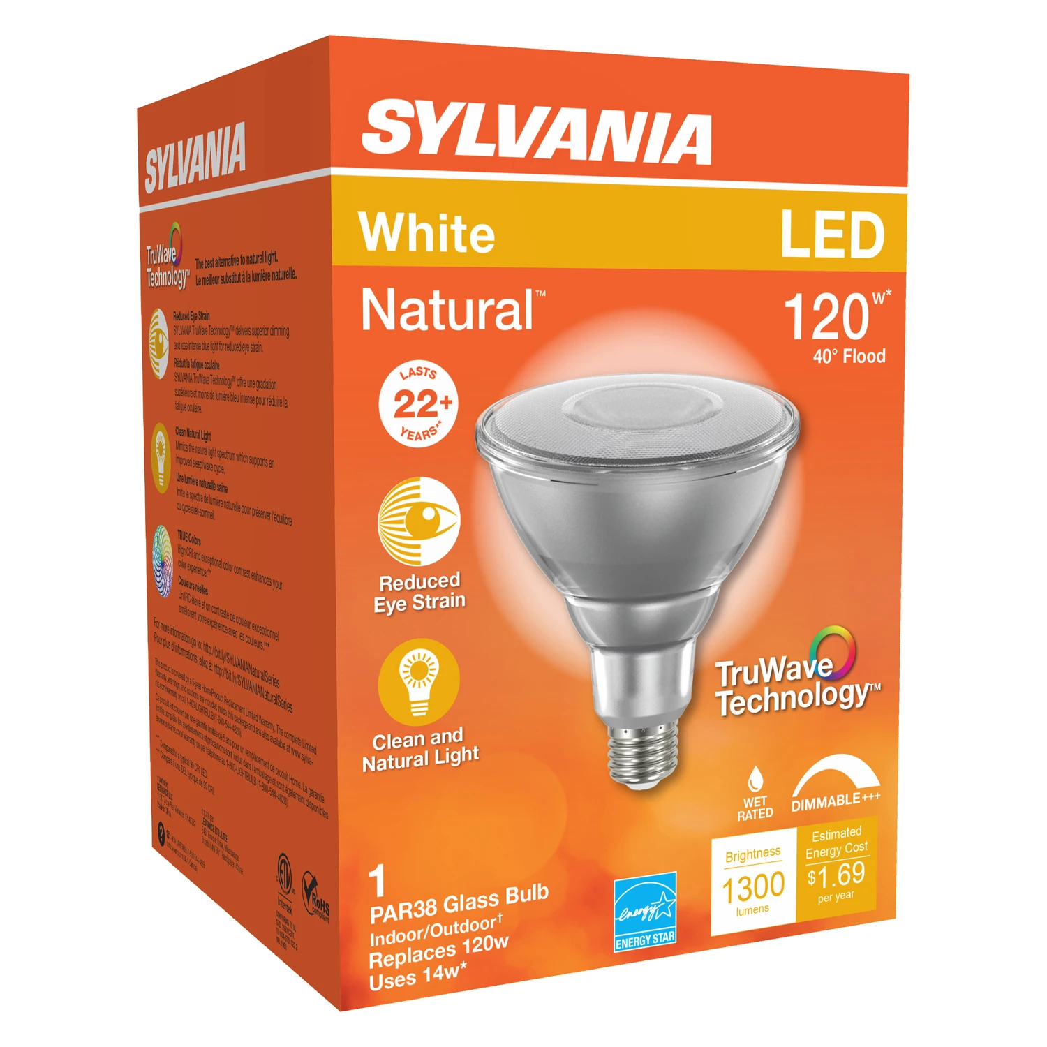 120w Par38 E26 Led Floodlight Bulb, Dimmable, Soft White, 1 Pk