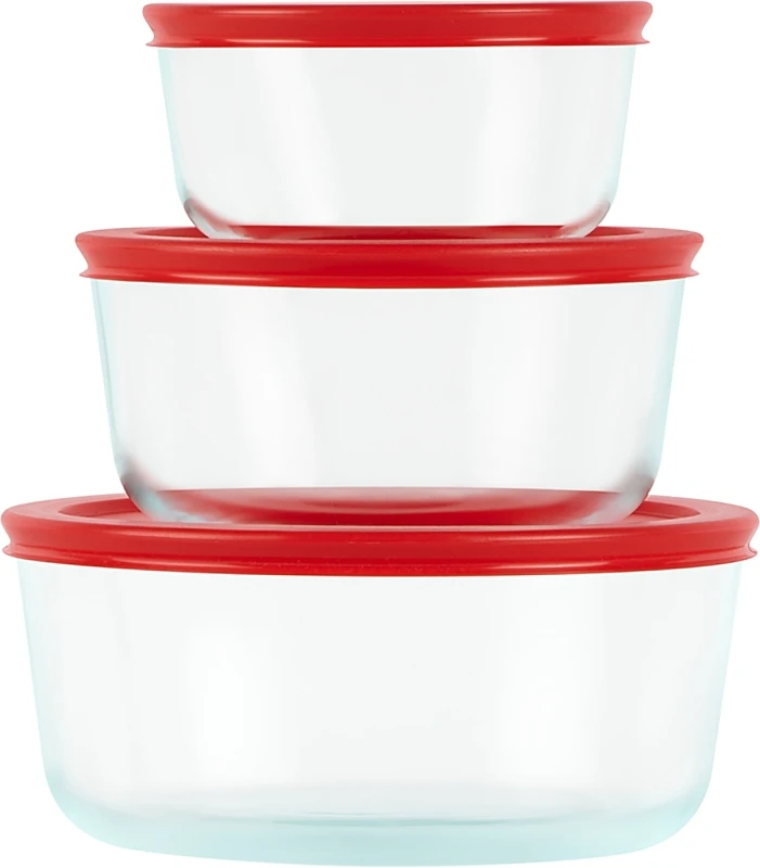 6-piece Round Glass Food Storage Container Set With Red Lids, Model 1075458