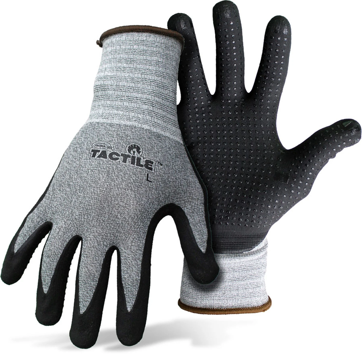 Men's Xl Nitrile Coated Work Gloves With Dotted Grip - Black & Gray