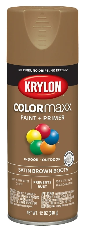 COLORmaxx Spray Paint + Primer, Satin Brown Boots, 12-oz.