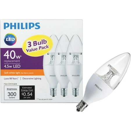 Philips 40W Equivalent Soft White B11 Candelabra LED Decorative Light Bulb (3-Pack)