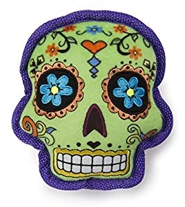 Sugar Skulls Plush Dog Toy With Chew Guard Technology, Small, Green