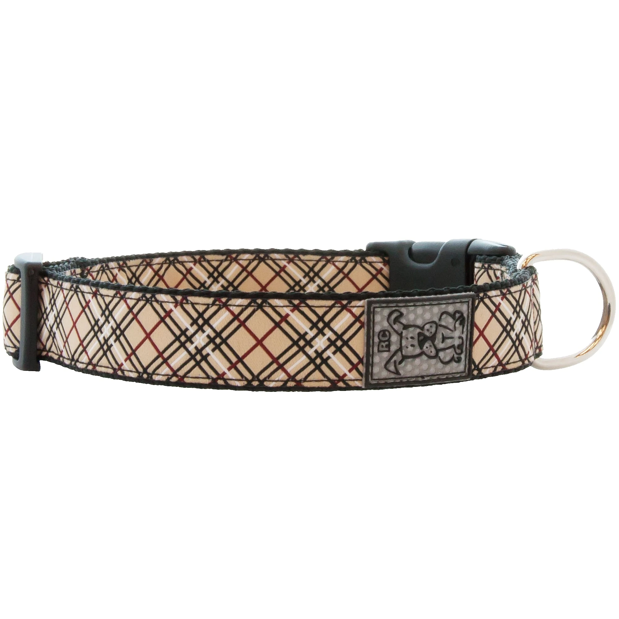 RC PETS 1" WIDE CLIP COLLAR TAN TARTAN LARGE
