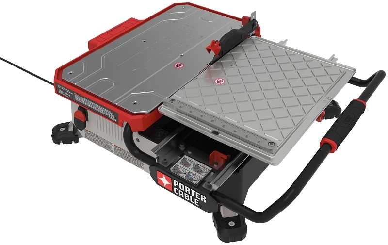 Pce980 7-inch Table Top Wet Tile Saw With Sliding Cutting Cart