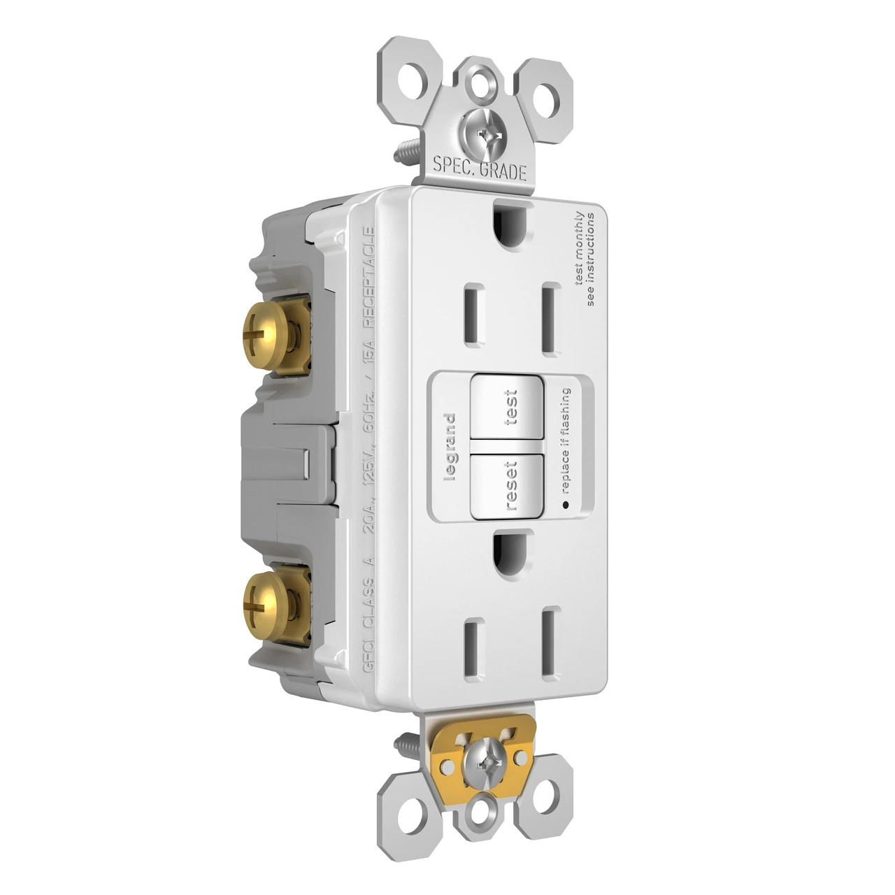 Legrand radiant Series 1597TRWCCD12 GFCI Duplex Receptacle, Nylon, White, 2-Pole, 15 A, 3-Wire, NEMA: 5-15R