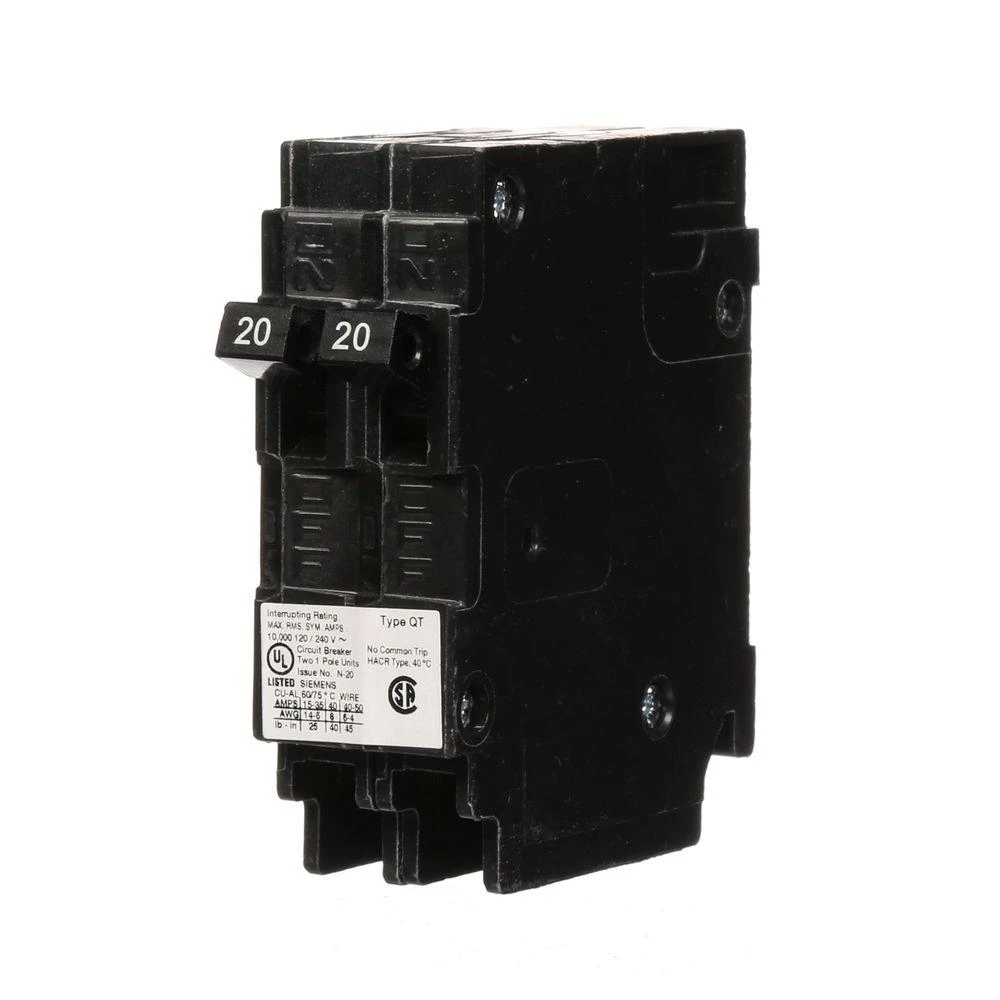 Siemens Duplex Circuit Breaker, 20/20-amp, 120-volt, Model Q2020nc