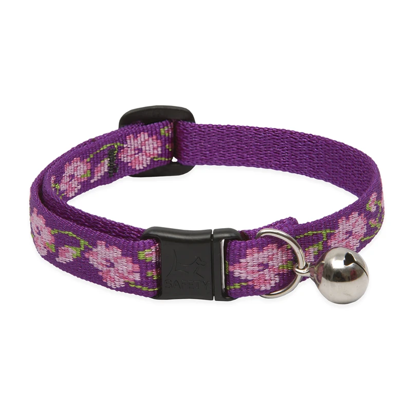 Adjustable Cat Collar With Bell, Breakaway Buckle, Rose Garden Pattern, 1/2 x 8 - 12-In.