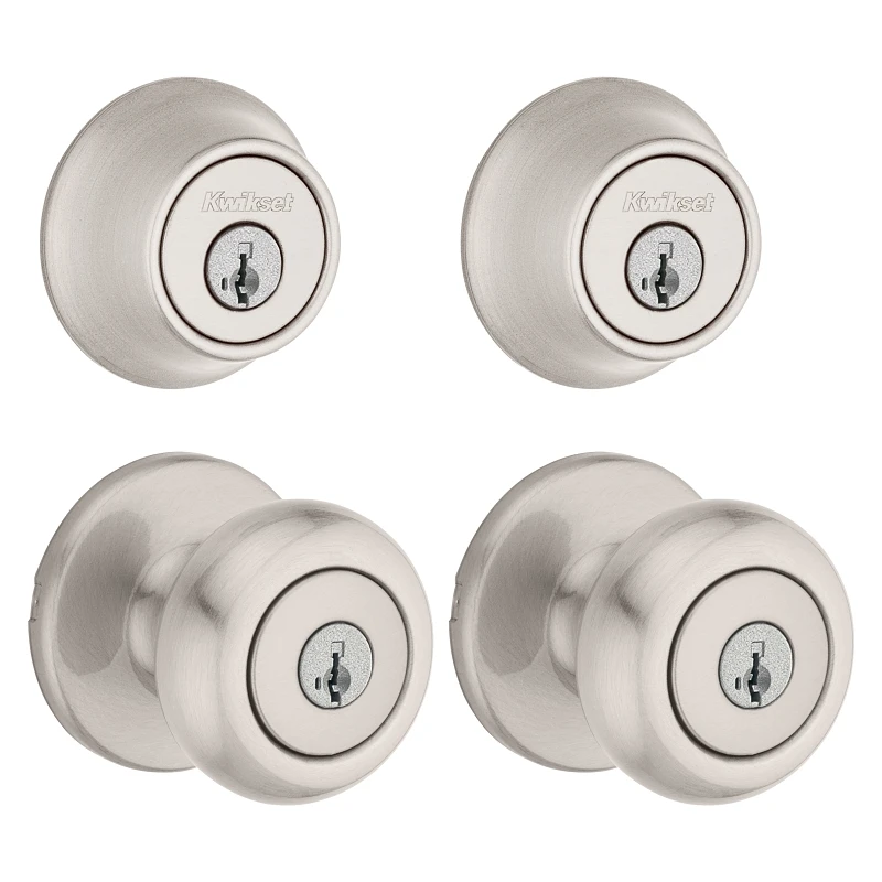 Cove Satin Nickel Entry Knob & Single Cylinder Deadbolt Combo Pack, Smartkey, 2-3/8"-2-3/4"