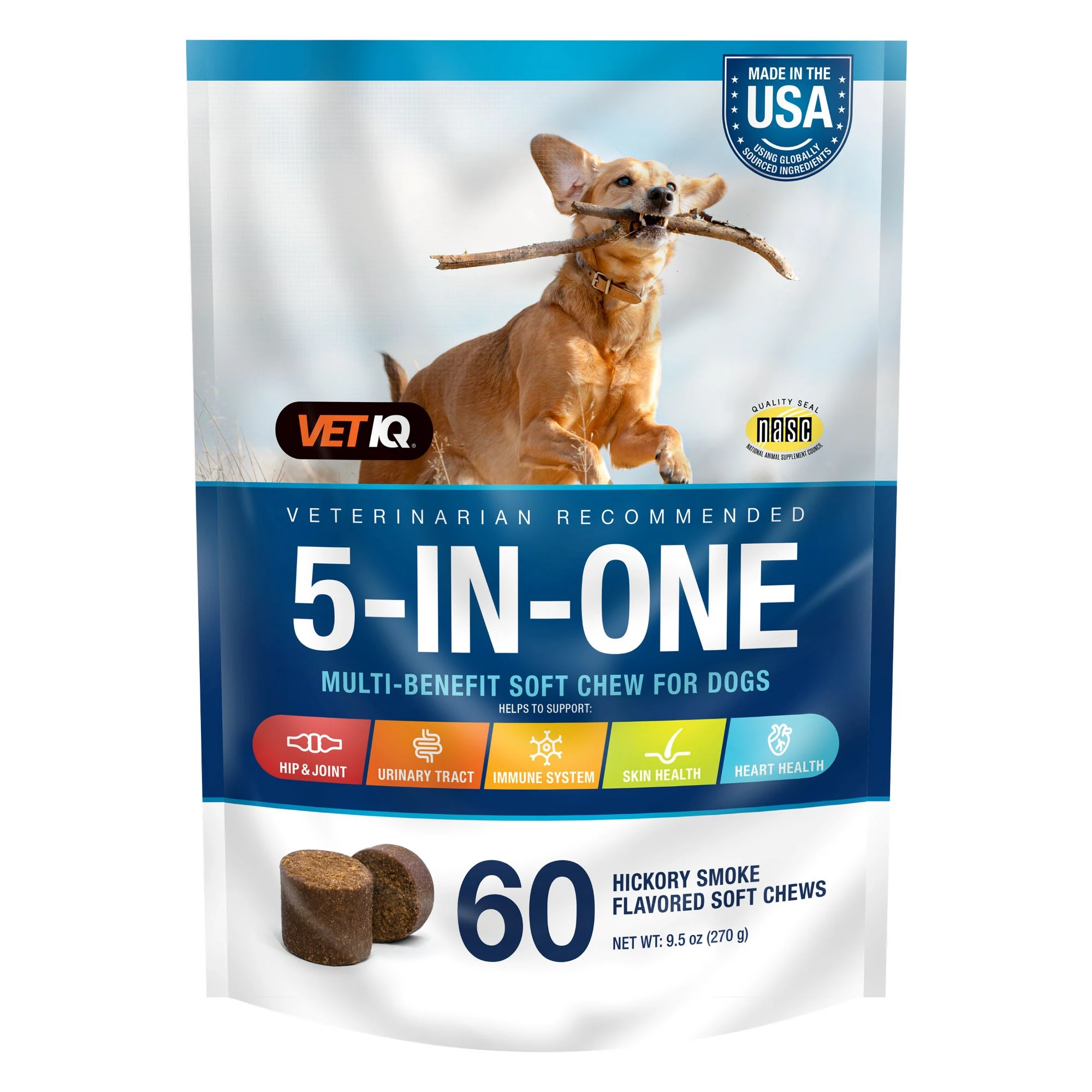 VetIQ 5-In-One Multi-Benefit Soft Chew for Dogs, 9.5 oz., Count of 60, 3 IN
