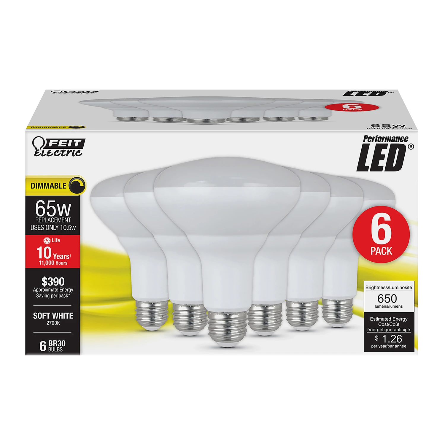 LED Light Bulbs, BR30, Soft White, 650 Lumens, 9.5-Watt, 6-Pk.