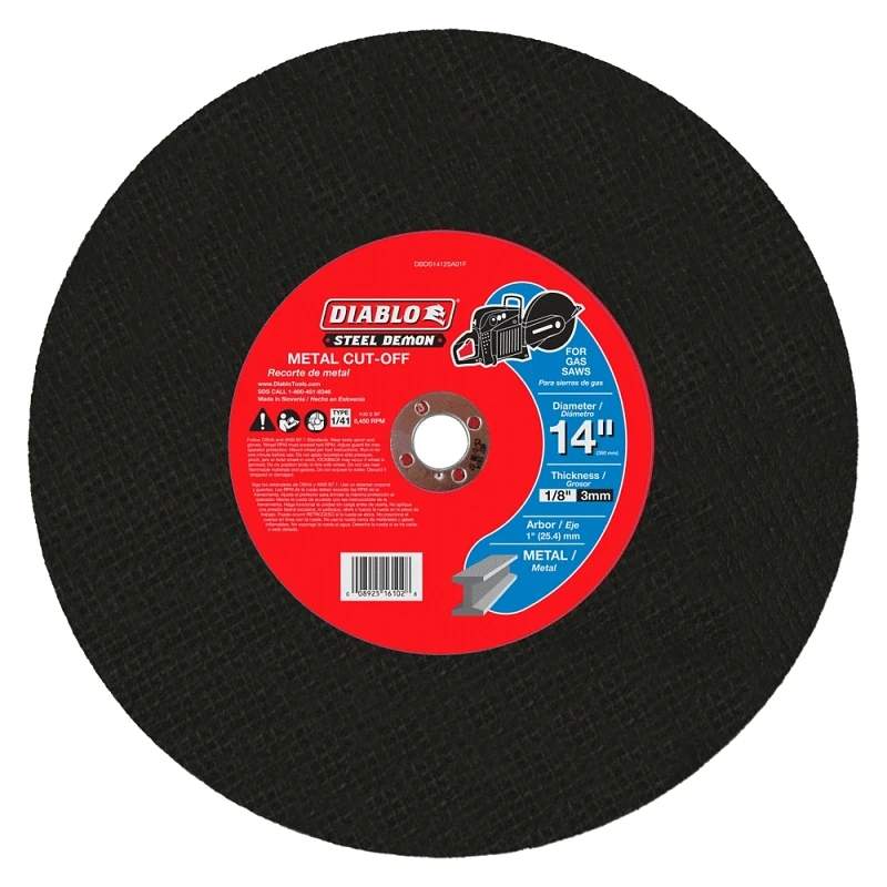 Steel Demon Metal High Speed Cut Off Disc, 1-In. Arbor, 14-In.