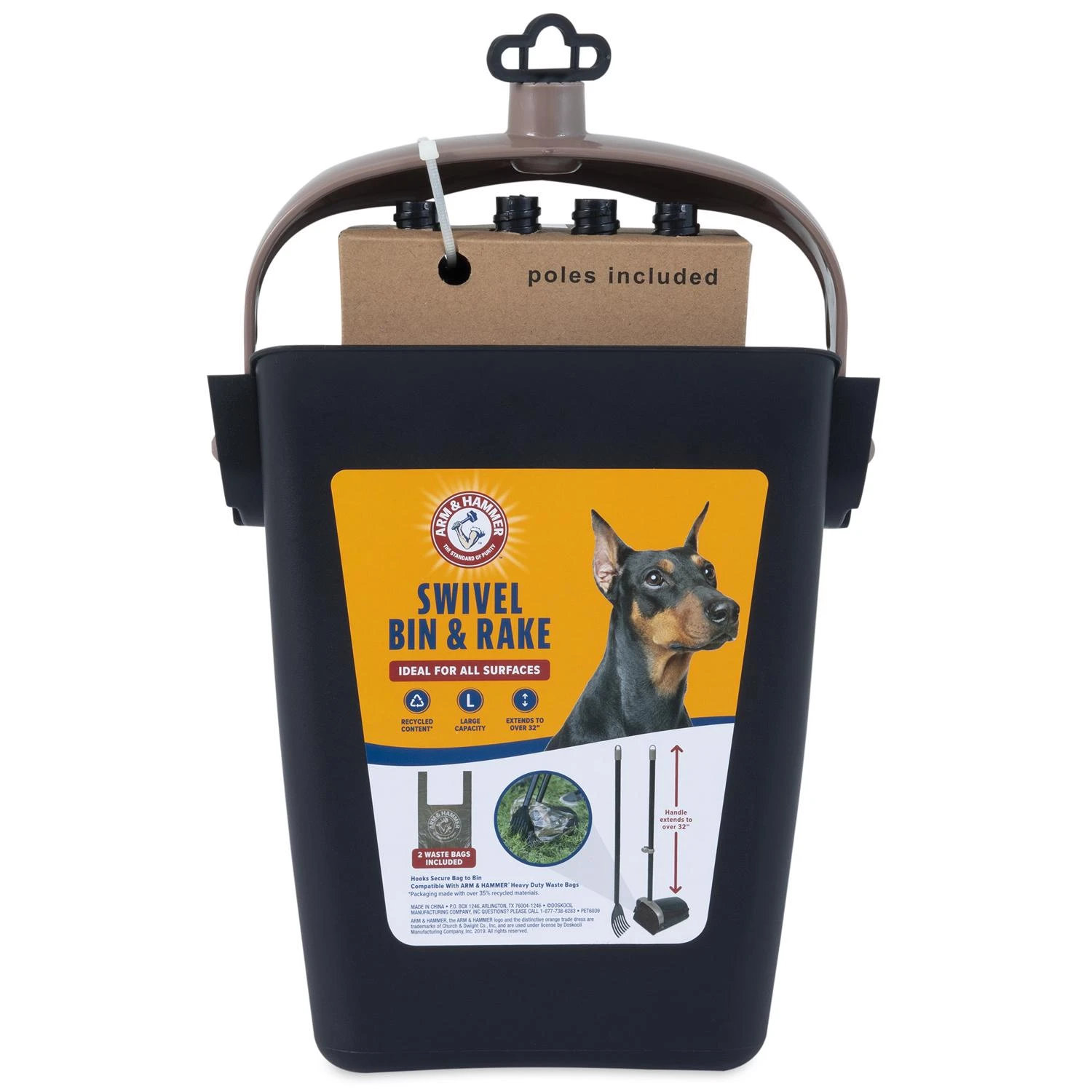 Petmate 71034 Swivel Bin and Rake, 4-1/4 in W Blade, 32 in OAL