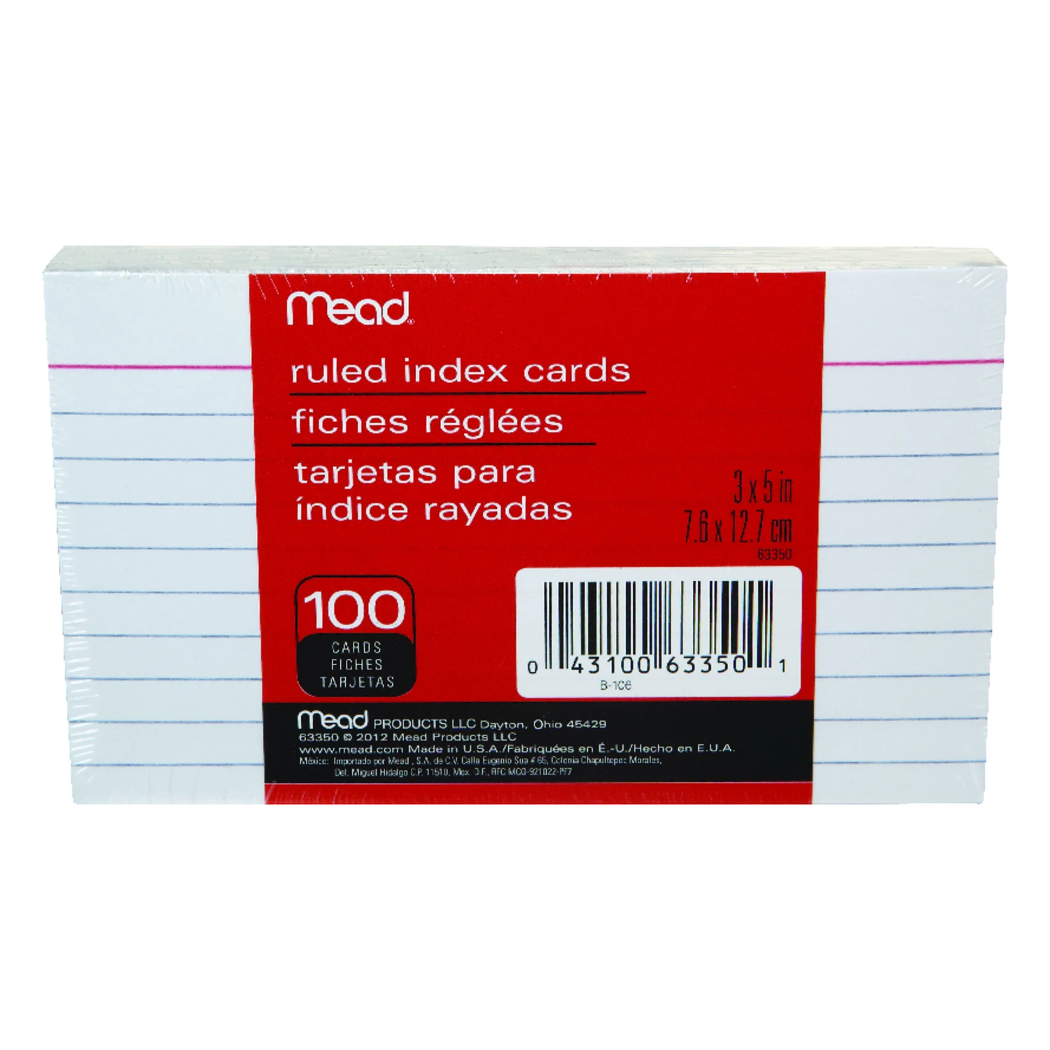 Ruled Index Cards, 3 x 5 In., 100-Pk.