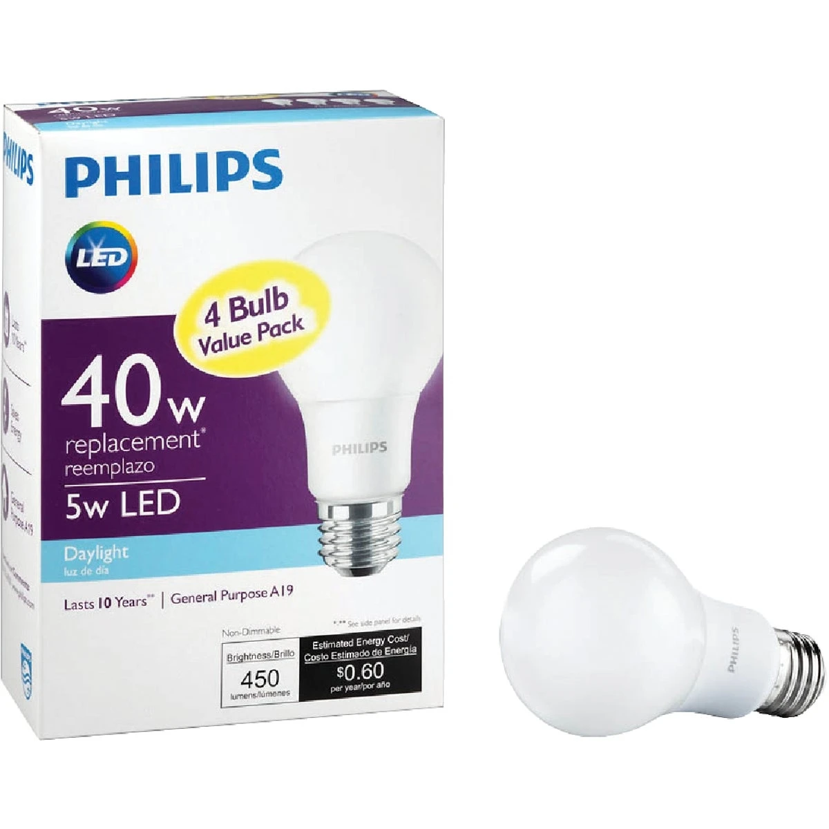 Philips 40W Equivalent Daylight A19 Medium LED Light Bulb (4-Pack)