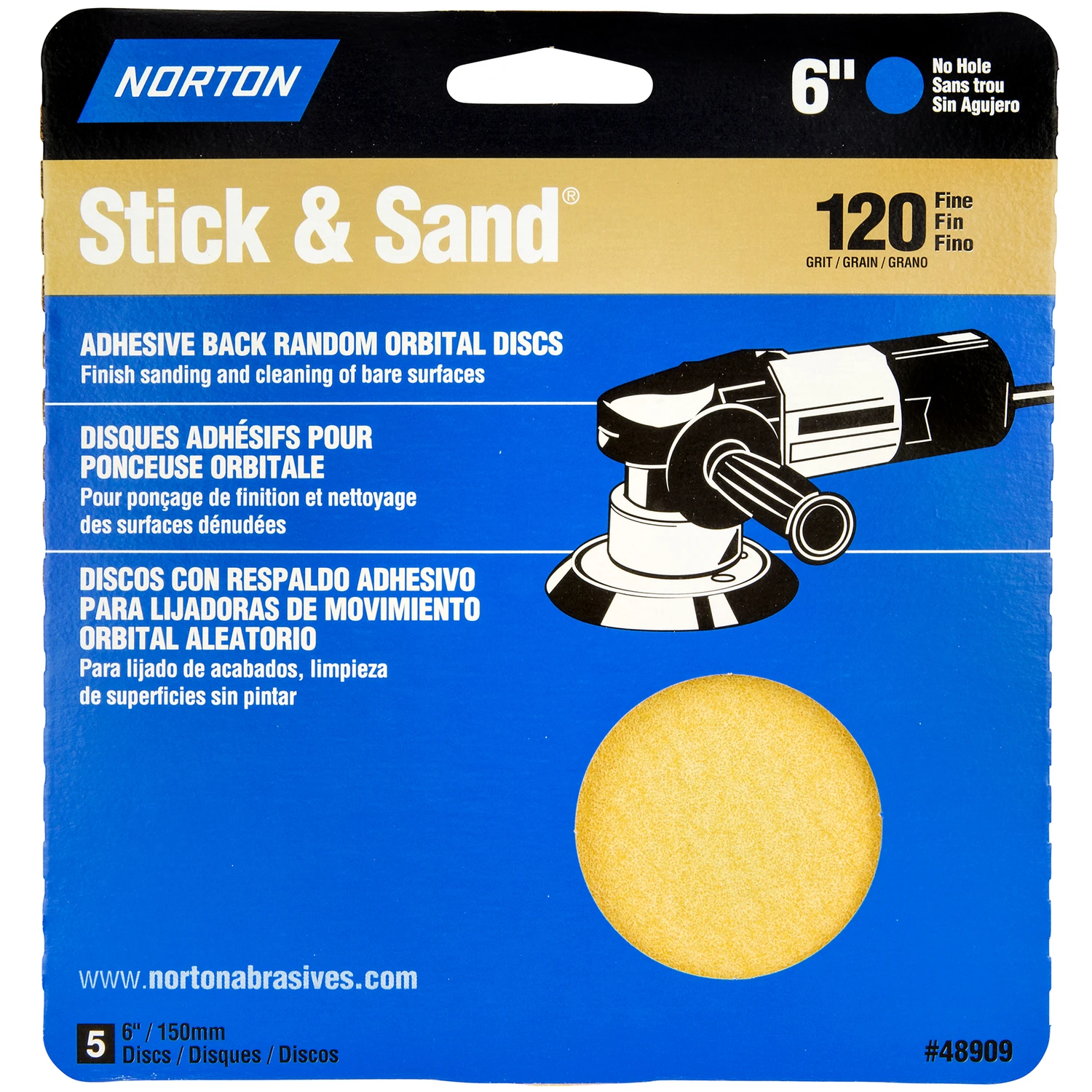 A290 6 In. 120 Grit Psa Sanding Discs, 5 Pk For Orbital Sanders & Grinders