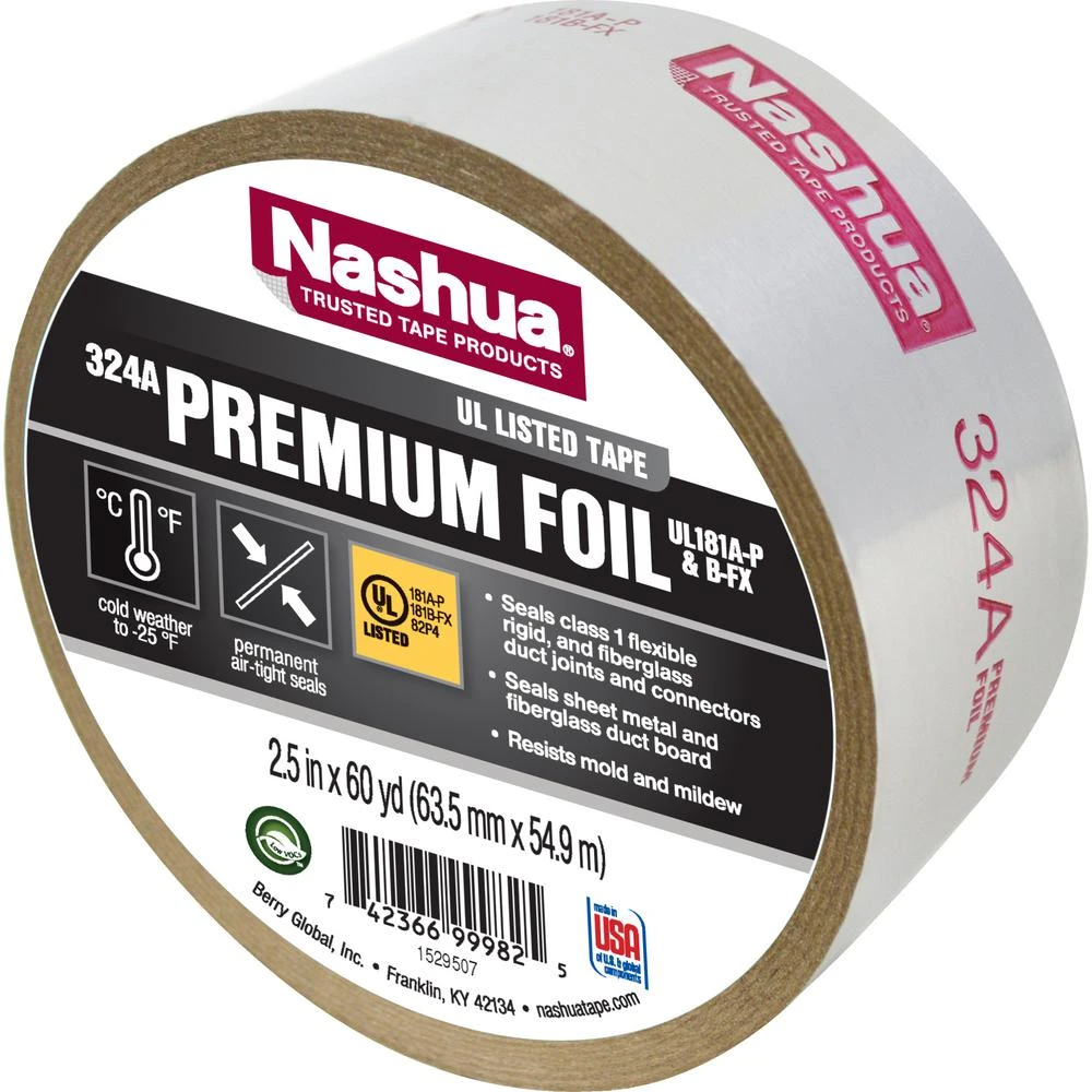 2.5 In. W X 60 Yd L Silver Foil Tape Model 324a For Hvac Applications