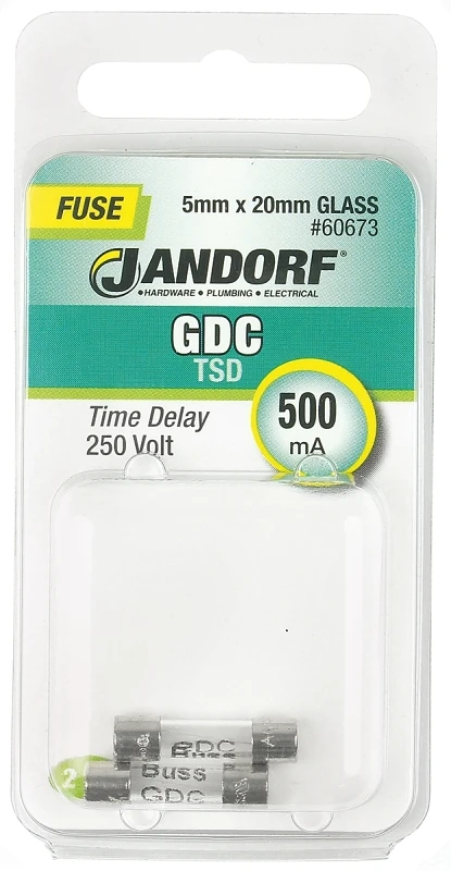 Gdc 500ma Time Delay Glass Fuse 2 Pk, 5mm X 20mm, 250v, Model 60673