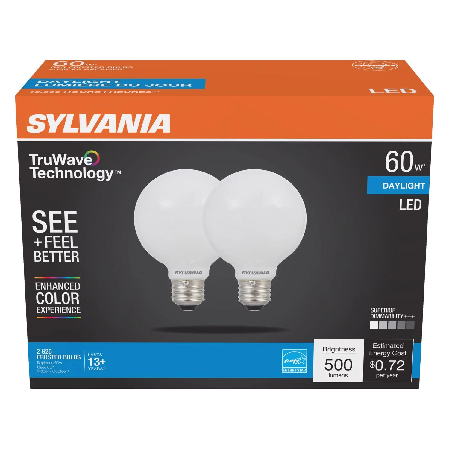 Truwave G25 E26 Led Bulb Daylight 60w Equivalent 2 Pk Dimmable