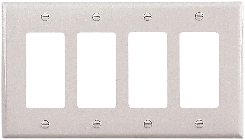 Mid-size 4 Gang Decorator Wall Plate, Polycarbonate, White Finish