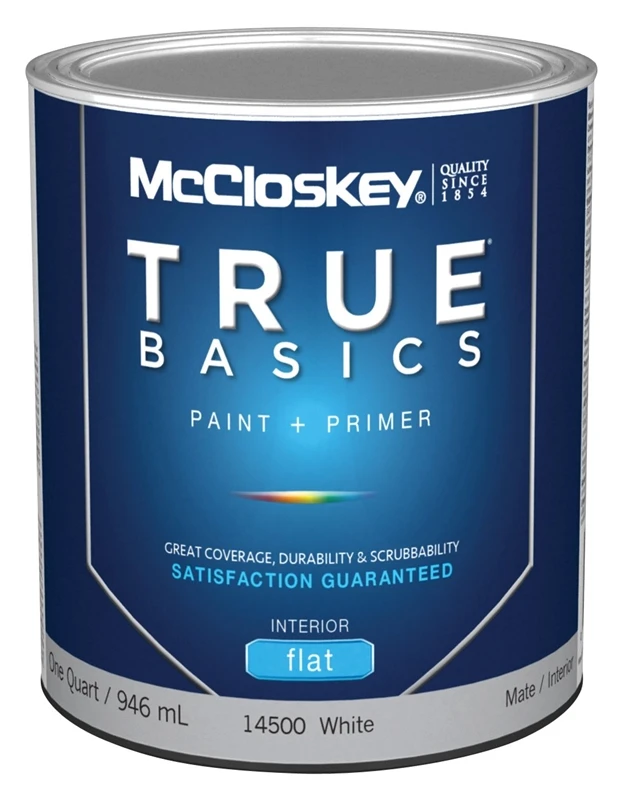 Mccloskey 14500 True Basics Interior Latex Paint, Flat White, 1 Quart Can